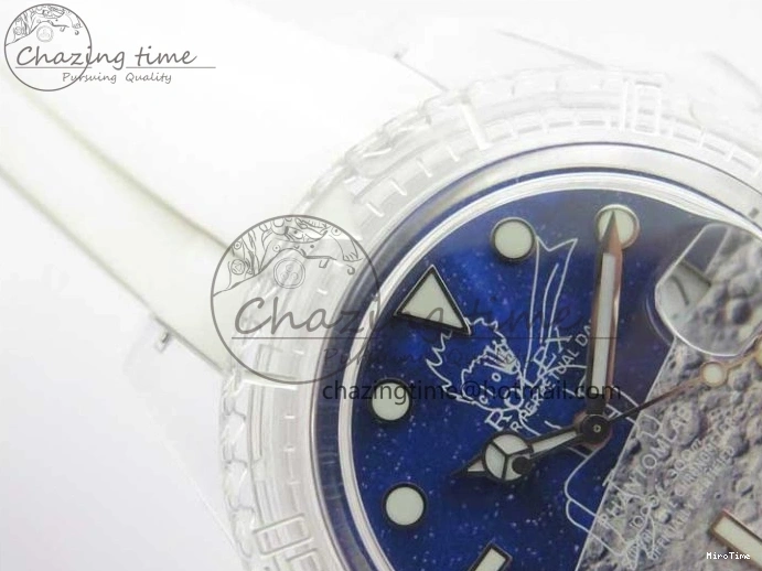 MiroTime 0129 Durable Submariner Phantomlab Transparent KZF Best Edition Blue Moon Dial on White Rubber Strap VR 2564